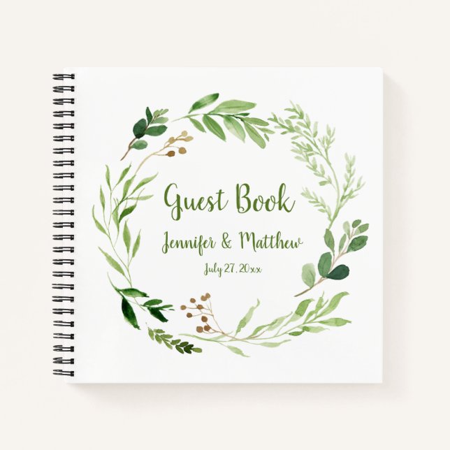 Rustikales Watercolor Greenery Wreath Gast Book Notizbuch (Vorderseite)