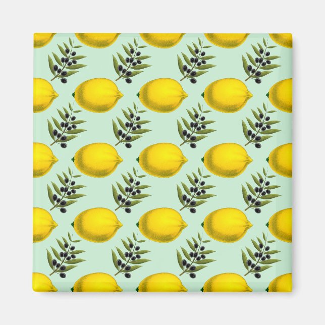 Rustikales Watercolor Lemon and Olive Pattern Magn Magnet (Vorne)