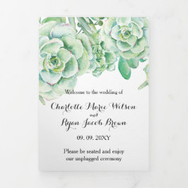 Rustikales Watercolor Sukkulent Wüstenhochzeit Fot Dreifach-gefaltete Programmkarte