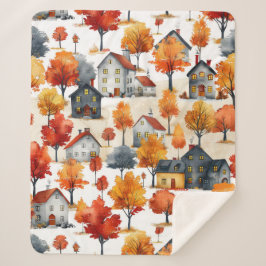 Rustikales Watercolor Wald Village Muster Sherpadecke