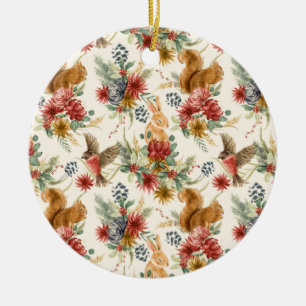 Rustikales Watercolor Woodland Tiermuster Keramik Ornament