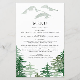 Rustikales Watercolor Woodland Wedding Menu Card