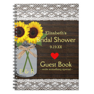 Rustikales Weckglas-Sonnenblume-Duschen-Gast-Buch Notizblock