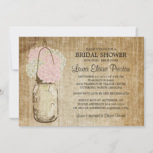 Rustikales Weckglas und Hydrangeas Einladung