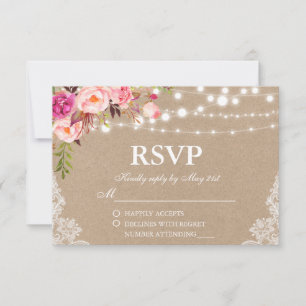 Rustikales Wedding Kraftpapierrosa RSVP Karte