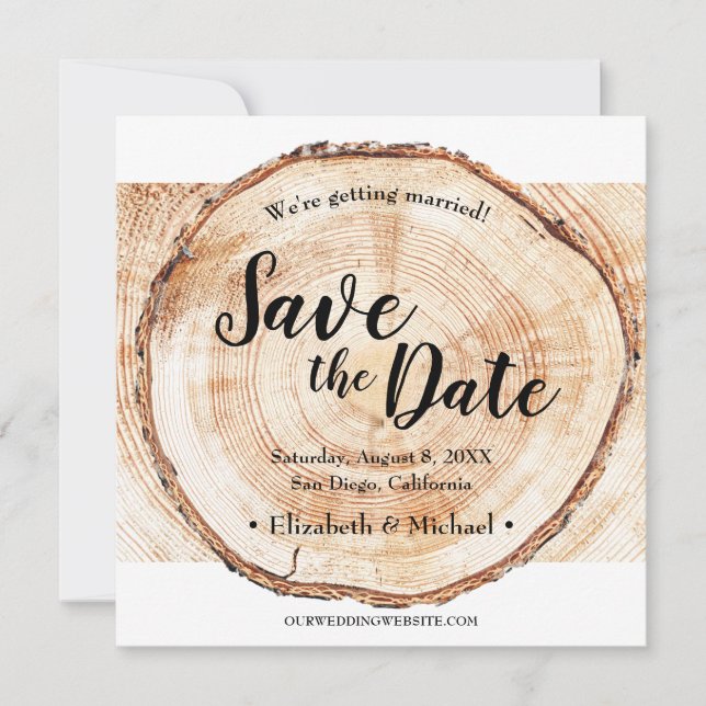 Rustikales Wedding Wood Grain Save the Date Foto (Vorderseite)