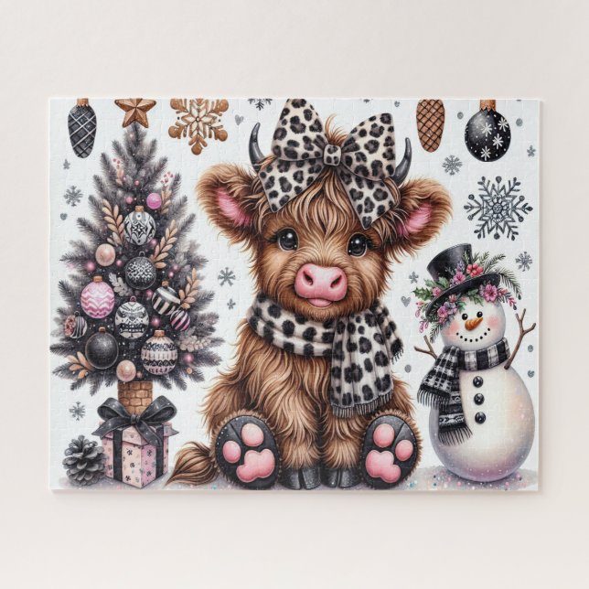 Rustikales Weihnachten Highland-Kuh Puzzle (Horizontal)