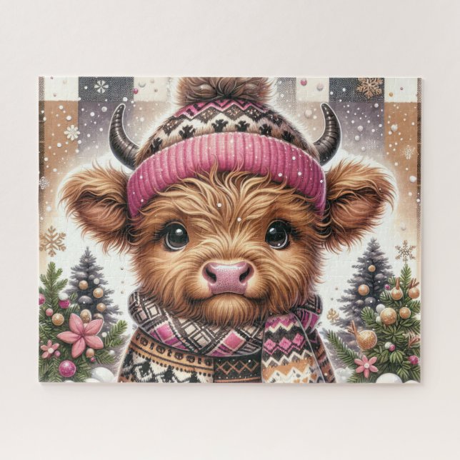 Rustikales Weihnachten Highland-Kuh Puzzle (Horizontal)