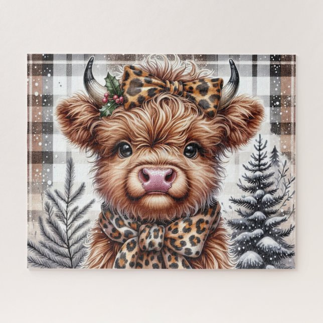 Rustikales Weihnachten Highland-Kuh Puzzle (Horizontal)