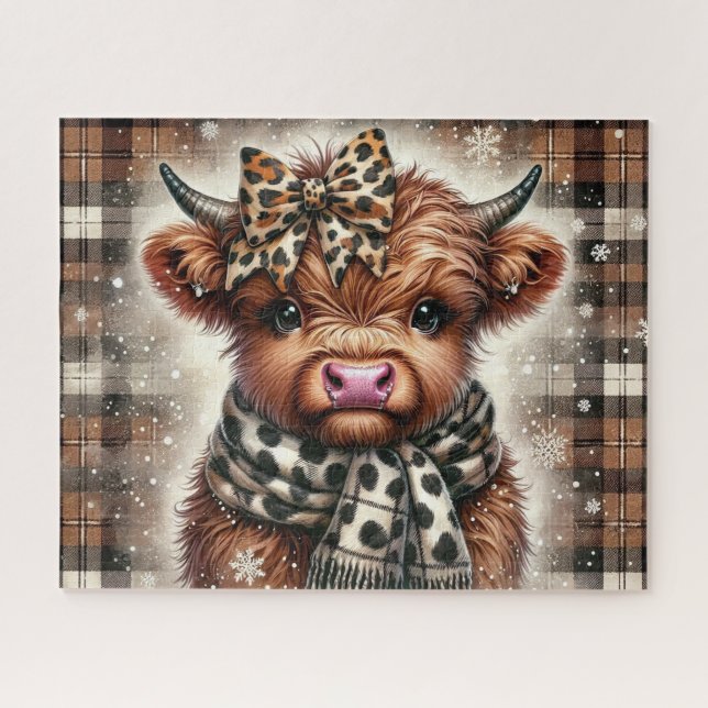 Rustikales Weihnachten Highland-Kuh Puzzle (Horizontal)