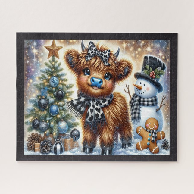 Rustikales Weihnachten Highland-Kuh Puzzle (Horizontal)