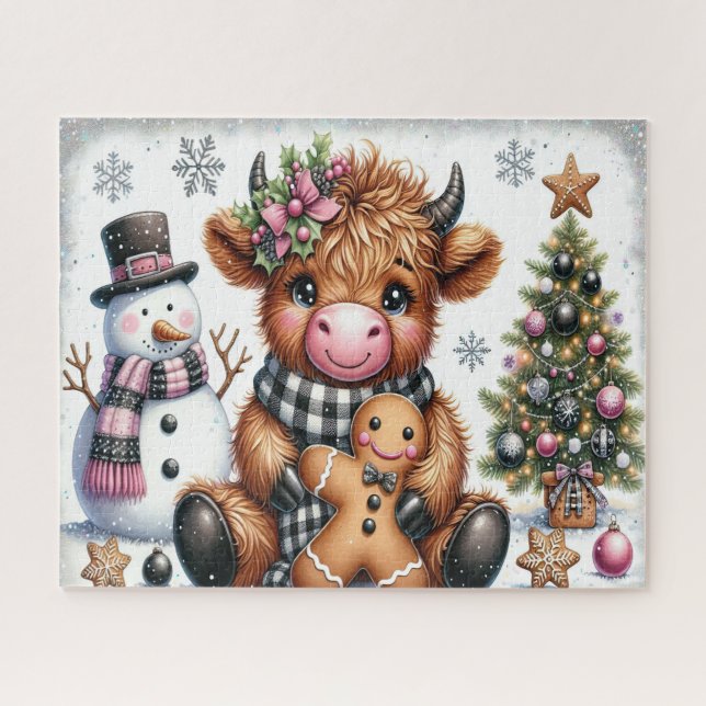 Rustikales Weihnachten Highland-Kuh Puzzle (Horizontal)