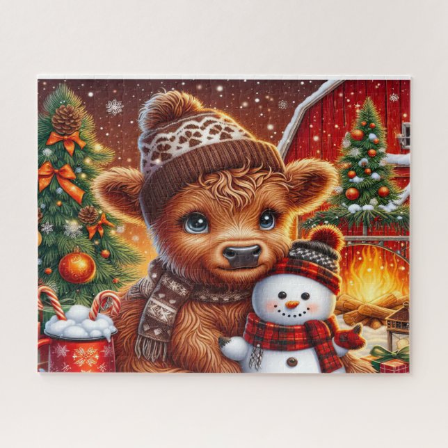 Rustikales Weihnachten Highland-Kuh Puzzle (Horizontal)