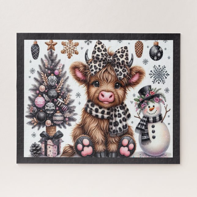Rustikales Weihnachten Highland-Kuh Puzzle (Horizontal)