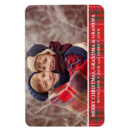 Rustikales Weihnachten Kariertes Rotes Grün Foto Magnet