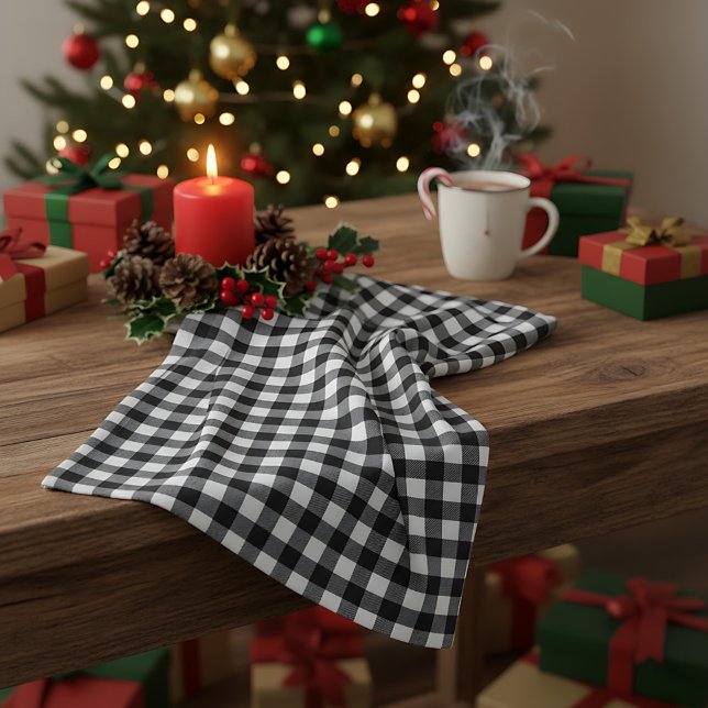 Rustikales Weihnachten Schwarz & Weiß Büffel Karo  Geschirrtuch (Von Creator hochgeladen)