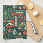 Rustikales Weihnachts-Camping Geschirrtuch<br><div class="desc">Ein rustikales, handgezeichnet Weihnachtsdesign mit gemütlichen und niedlichen Illustrationen des Campings- und Seenlebens. Die Farben sind in Grün, Rot und Weiß gehalten, und das aquamarine und Minzgrün ist dunkel. Ein tolles Urlaubsgeschenk für Naturliebhaber, Kinder und Erwachsene, die gerne Aktivitäten im Freien wie Camping, Angeln, Seebad mögen.</div>