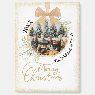 Rustikales Weihnachts-Gold-Botanik-Familienfoto Magnet