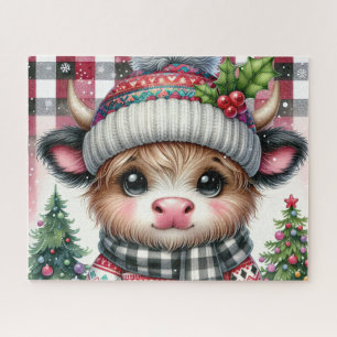 Rustikales Weihnachts-Hochlandkuh-Puzzle Puzzle