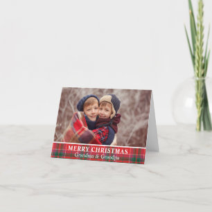 Rustikales Weihnachts-Karo Großeltern-Foto Feiertagskarte