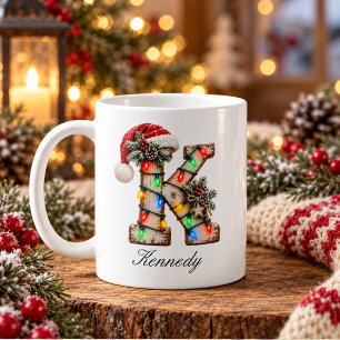 Rustikales Weihnachts-Monogramm Buchstabe K Kaffeetasse
