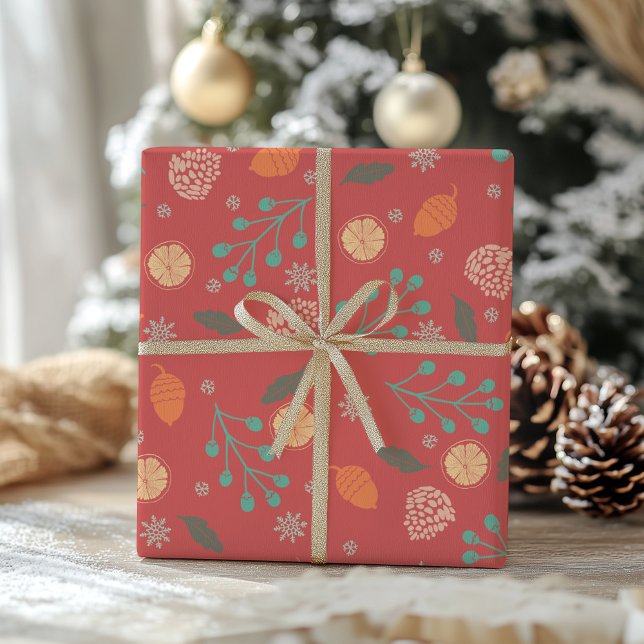 Rustikales Weihnachts-Naturmuster Geschenkpapier (Von Creator hochgeladen)