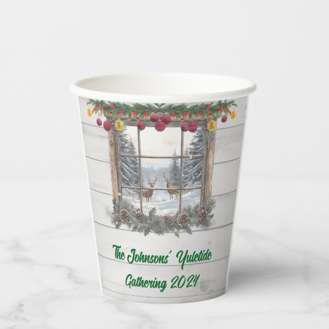 Rustikales Weihnachts-Party Pappbecher (Vorderseite)