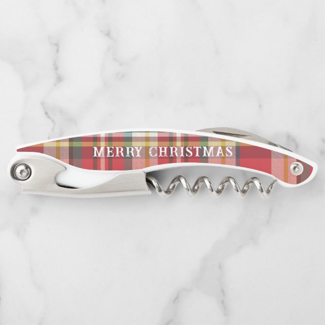 Rustikales Weihnachts-Plaid Modern Rot Kariert Kellnermesser (Vorderseite)
