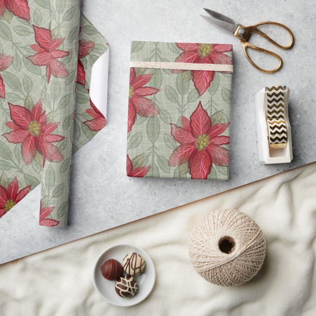 Rustikales Weihnachts-Poinsettias Wrapping Paper Geschenkpapier (Basteln)