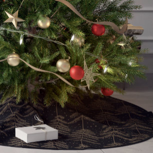 Rustikales Weihnachtsbaum-Muster Schwarz Grün Gold Polyester Weihnachtsbaumdecke