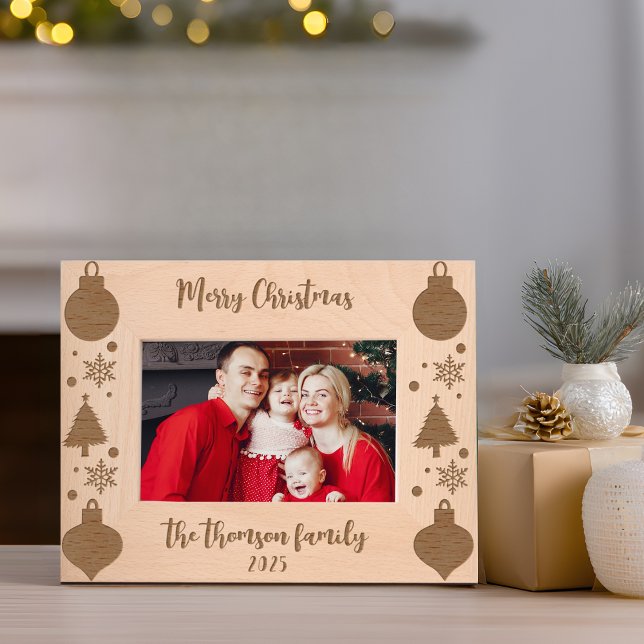 Rustikales Weihnachtsbaum Snowflake Ornamente Scri Geätzte Rahmen (picture frames laser etched wooden rustic laser engraved gift keepsake couple with names wooden )