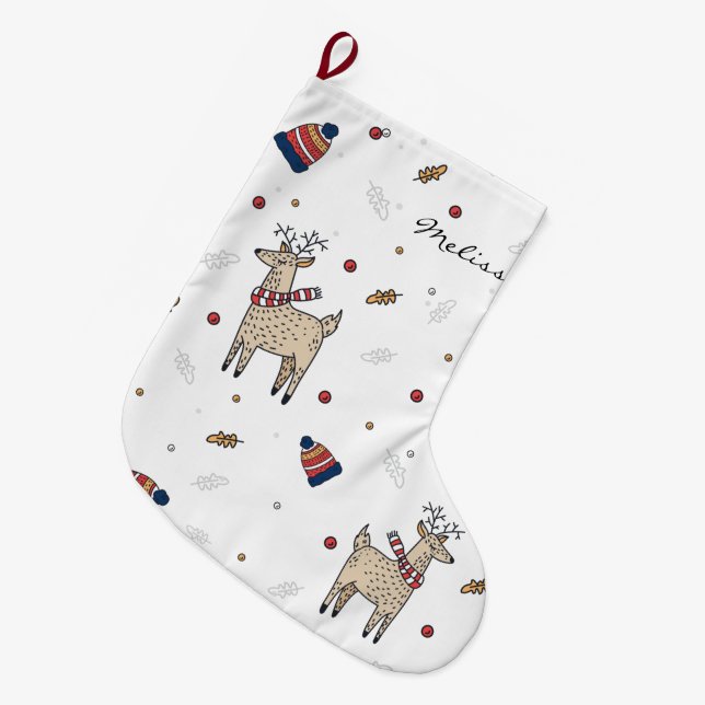 Rustikales Weihnachtsboho Personalisiert Großer Weihnachtsstrumpf (Vorderansicht (hängend))