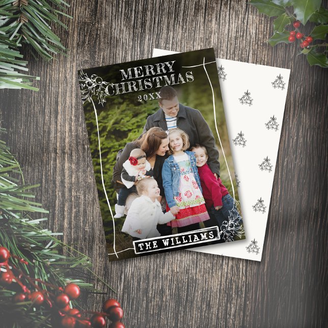 Rustikales Weihnachtsborder Familienname Foto Feiertagskarte (Rustic Christmas Border Family Name Family Photo Holiday Card)