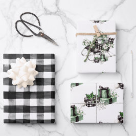 Rustikales Weihnachtsbüffel Karo Sleigh Geschenkpapier Set