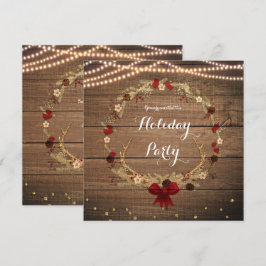 Rustikales Weihnachtsfeind Wreath Wood & Lights Einladung