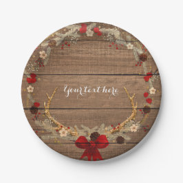 Rustikales Weihnachtsfeind Wreath Wood & Lights Pappteller