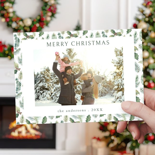 Rustikales Weihnachtsfest Botanisches Foto Feiertagskarte (Von Creator hochgeladen)
