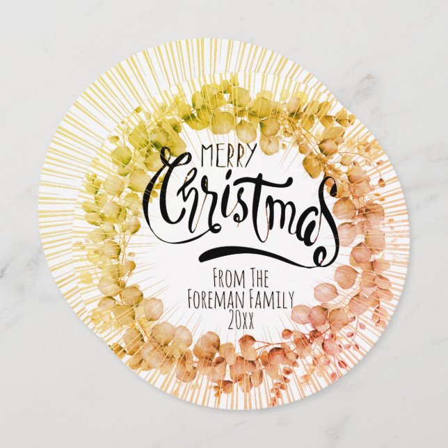 Rustikales Weihnachtsfest Eucalyptu Wintery Blätte Feiertagskarte (Vorne/Hinten)