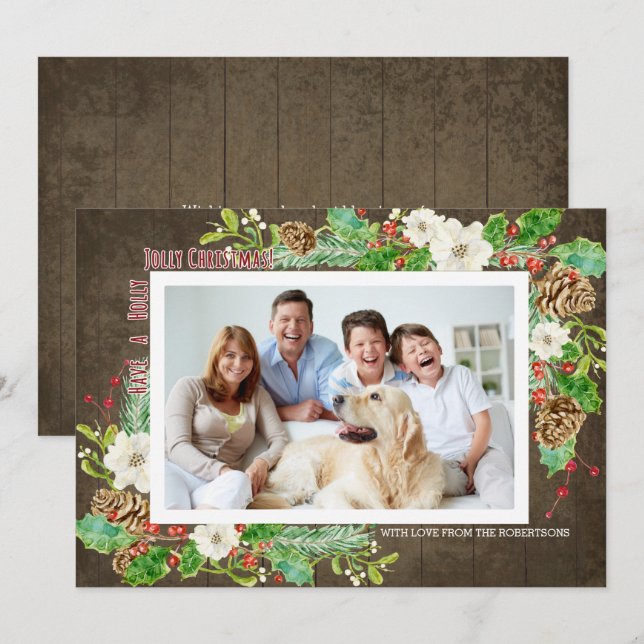 Rustikales Weihnachtsfest Holly Jolly Floral Einladung (Vorne/Hinten)