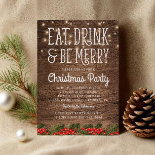 Rustikales Weihnachtsfest-Party   Happy Holiday Einladung