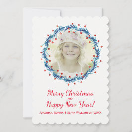 Rustikales Weihnachtsfest Pine & Berry Wreath Foto Feiertagskarte