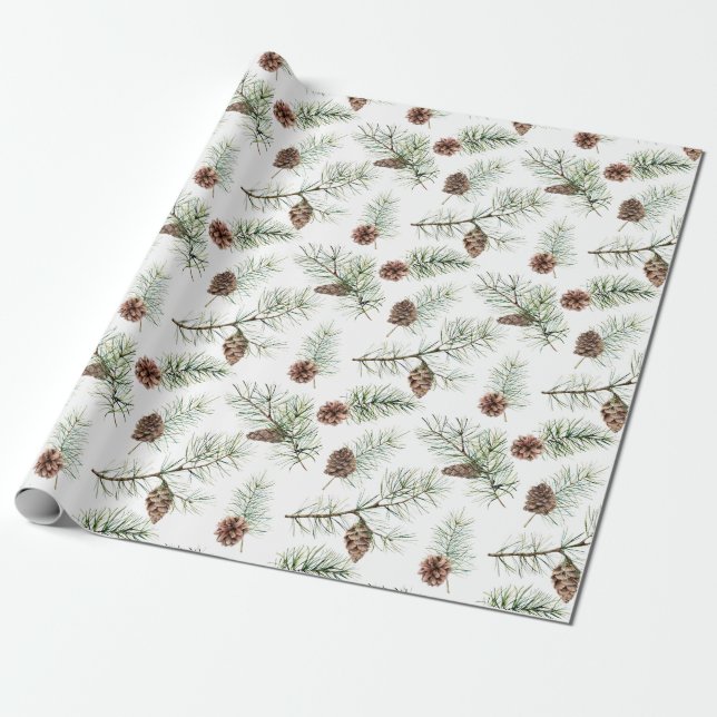 Rustikales Weihnachtsfest Pinecone Branchen Gesche Geschenkpapier (Ungerollt)