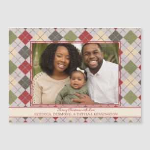 Rustikales Weihnachtsfest Rote Grüne Raute Foto Magnetkarte