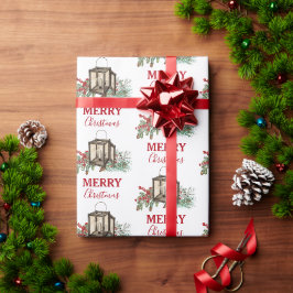 Rustikales Weihnachtsgebäck Laterne Pine Berries Geschenkpapier