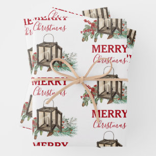 Rustikales Weihnachtsgebäck Laterne Pine Berries Geschenkpapier Set
