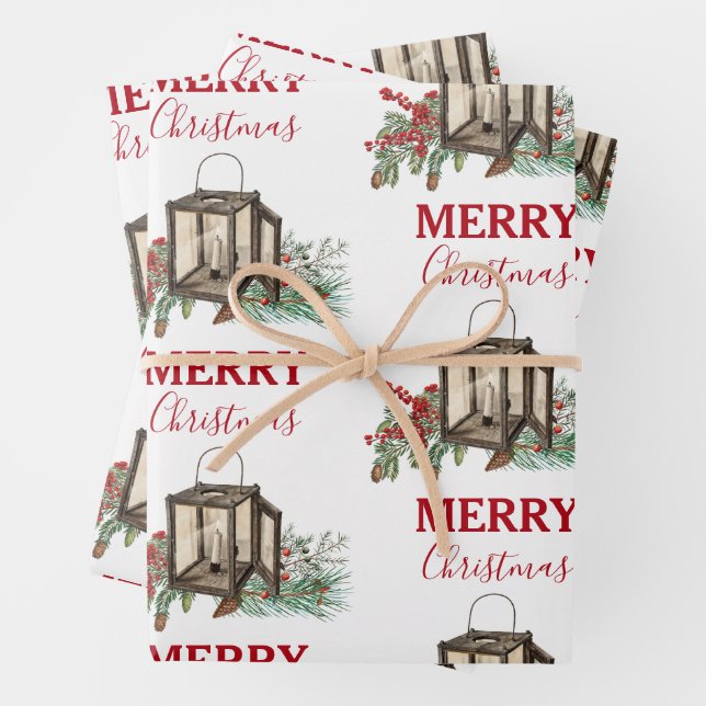 Rustikales Weihnachtsgebäck Laterne Pine Berries Geschenkpapier Set (Beispiel)