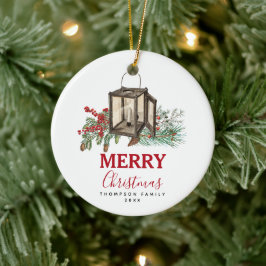 Rustikales Weihnachtsgebäck Laterne Pine Berries Keramik Ornament