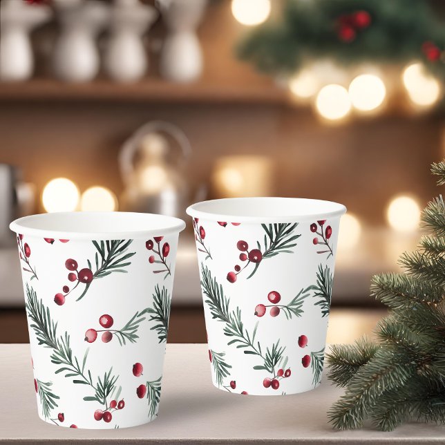 Rustikales Weihnachtsgebirgsmuster Pappbecher (Rustic Christmas Watercolor Pine Pattern Paper Cups)