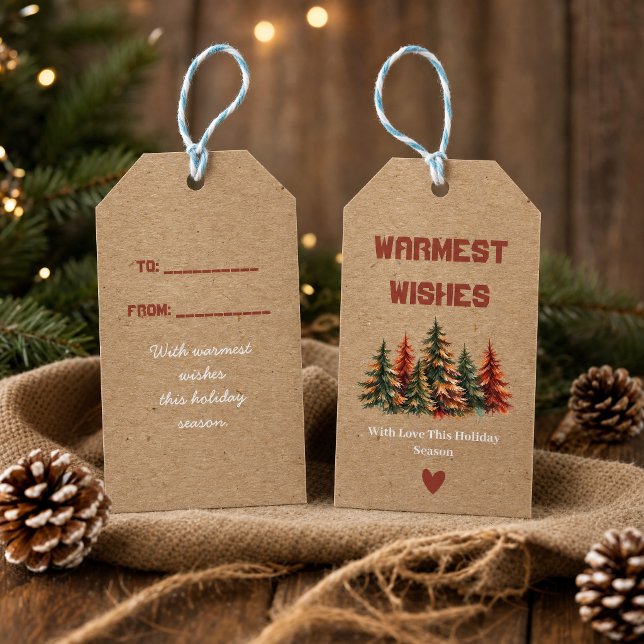 Rustikales Weihnachtsgeschenk-Tag | Warmste Wünsch Geschenkanhänger (Rustic Holiday Gift Tag | Warmest Wishes Fall Woodland Watercolor Christmas Gift Tags)