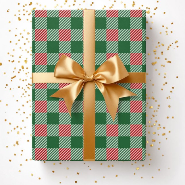 Rustikales Weihnachtsgrün Kariertes Muster Geschenkpapier (Rustic Christmas Green Plaid Pattern Wrapping Paper)